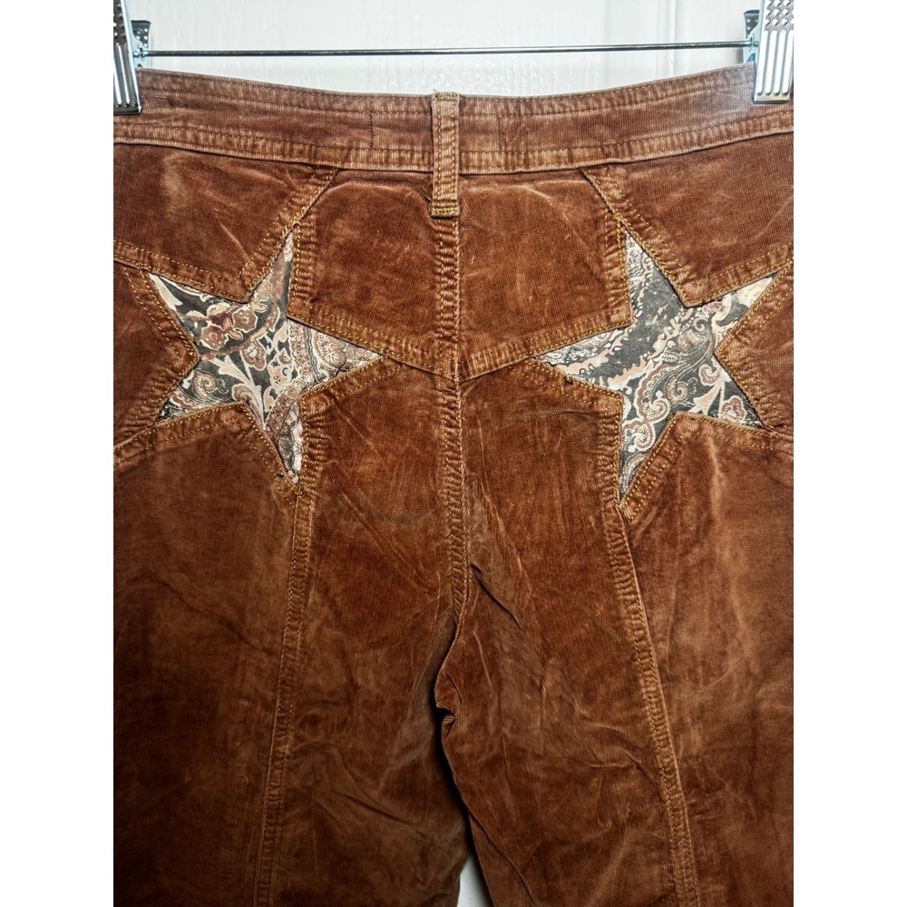 Free People Firecracker Flare Corduroy Pants Brown Paisley Star Patchwork 70s - Picture 5 of 10